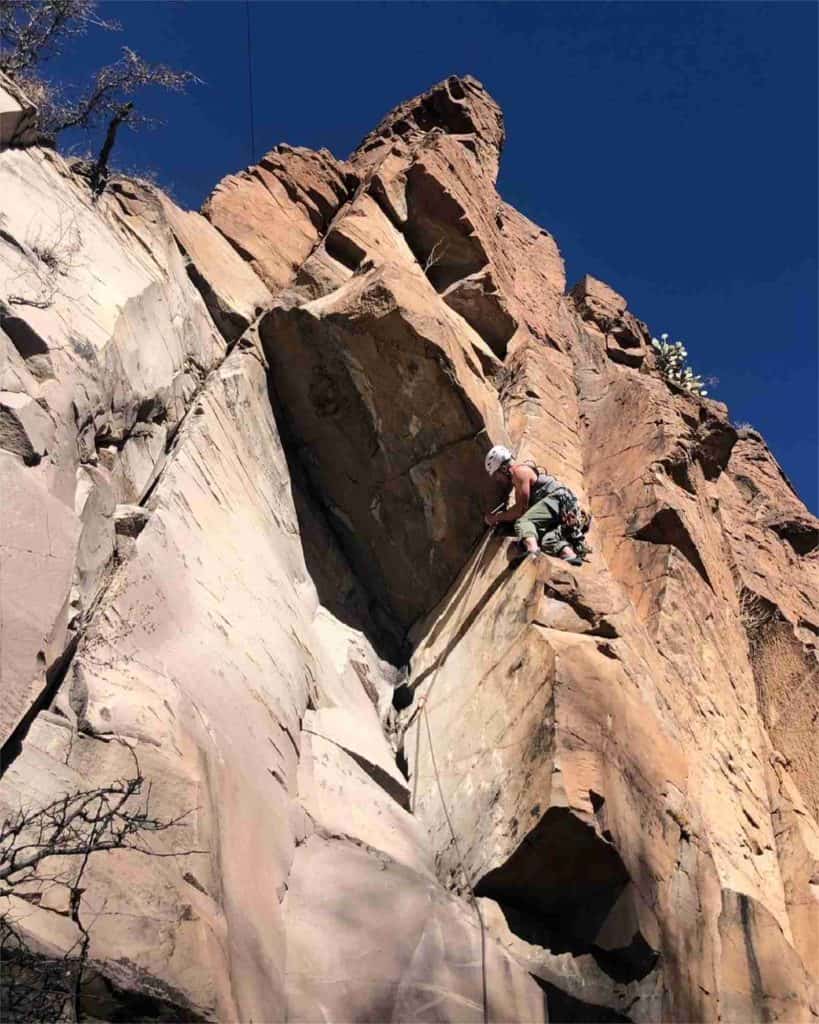 lead climbing at barbershop cafe percha creek in sierra county nm