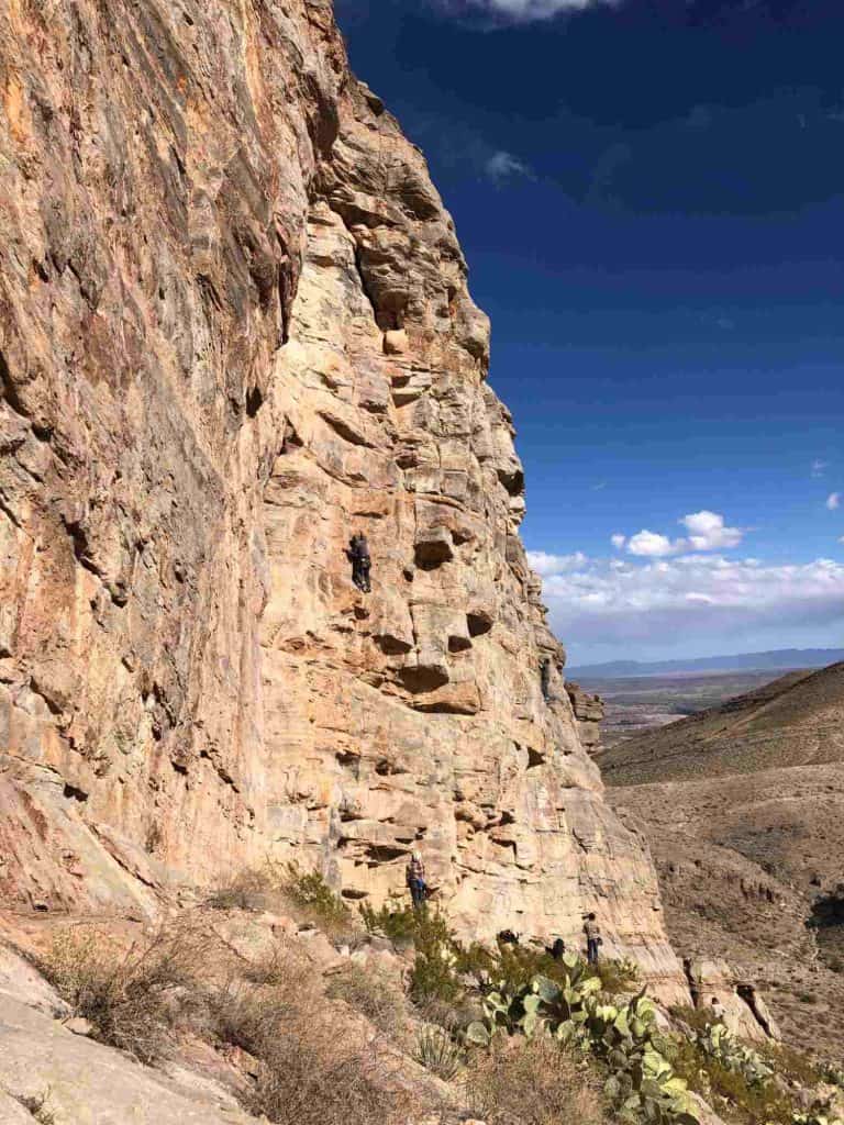 rock climbers on stunner on mud mountain winter wall in sierra county nm