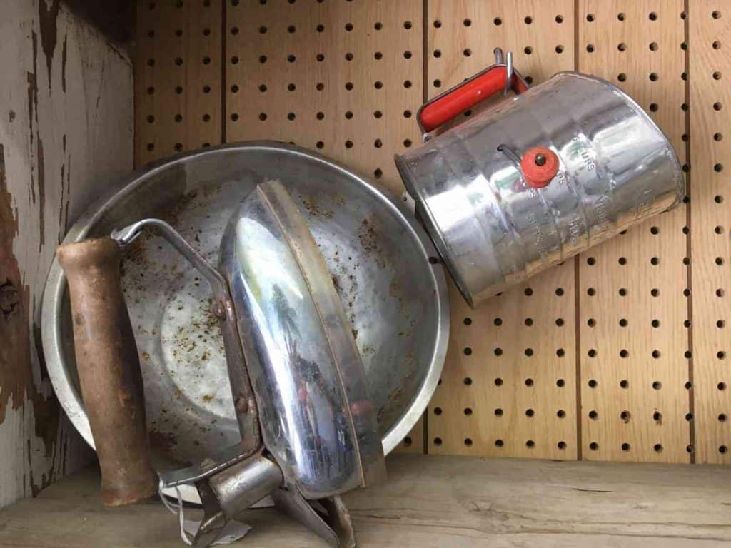 vintage iron and flour sifter at vics gifts