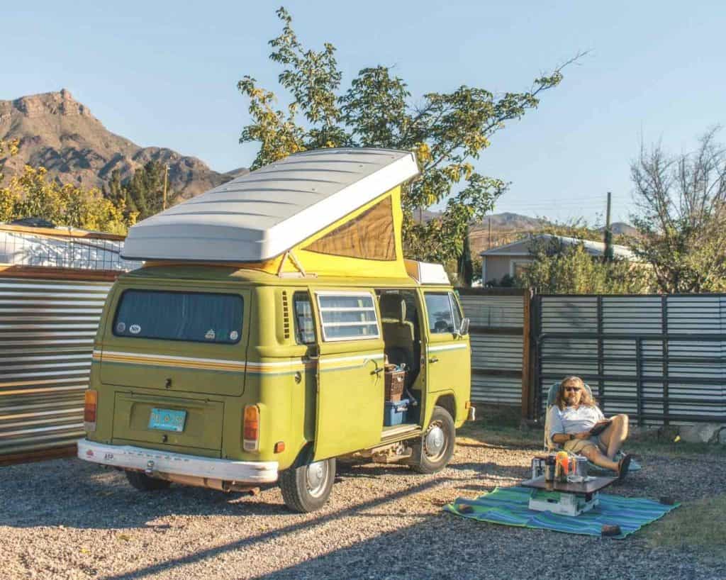 vw camper at hot springs glamp camp