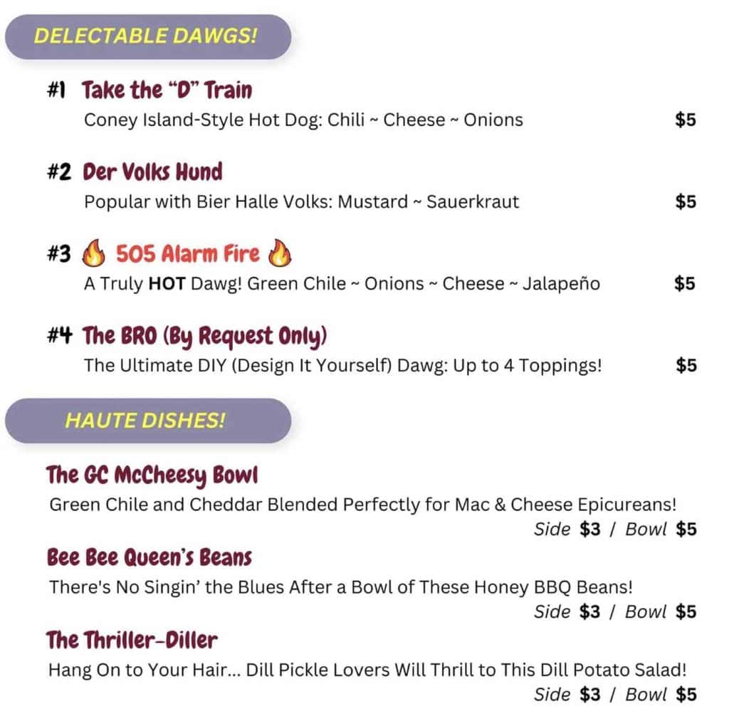 hollywood haute dogs menu